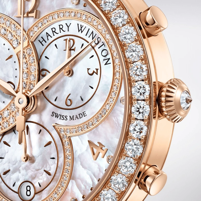 Harry Winston,The Premier 40mm,40mm,Rose Gold,Gold,Light,Pink,Quartz,In-house Caliber,Mother of Pearl,PRNQCH40RR001