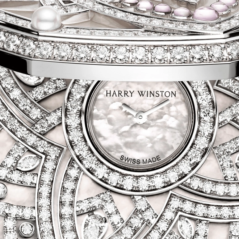 Harry Winston,High Jewelry Timepieces 63mm,63mm,Gold,White Gold,White,Quartz,In-house Caliber,Mother of Pearl,HJTQHM63WW001