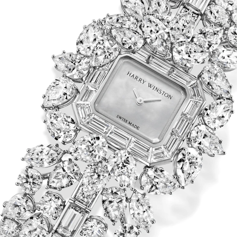 Harry Winston,High Jewelry Timepieces 24x22mm,24x22mm,Platinum,White,Quartz,In-house Caliber,Mother of Pearl,HJTQHM24PP025