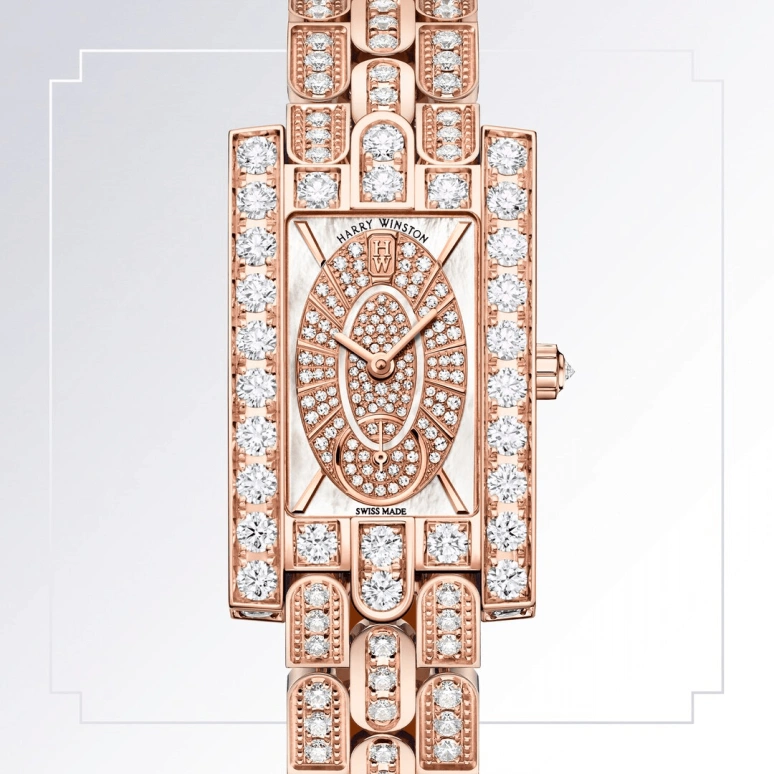 Harry Winston,The Avenue 21.4x36.1mm,21.4x36.1mm,Rose Gold,Gold,White,Quartz,In-house Caliber,Mother of Pearl,AVEQHM21RR117