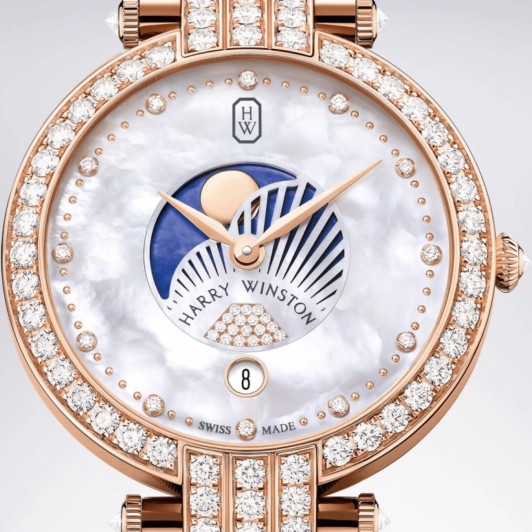 Harry Winston,The Premier 36mm,36mm,Rose Gold,Gold,White,Quartz,In-house Caliber,Mother of Pearl,PRNQMP36RR003