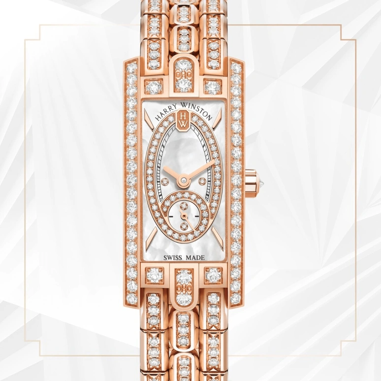 Harry Winston,The Avenue 15.6x32.3mm,15.6x32.3mm,Rose Gold,Gold,White,Quartz,In-house Caliber,Mother of Pearl,AVCQSS16RR003