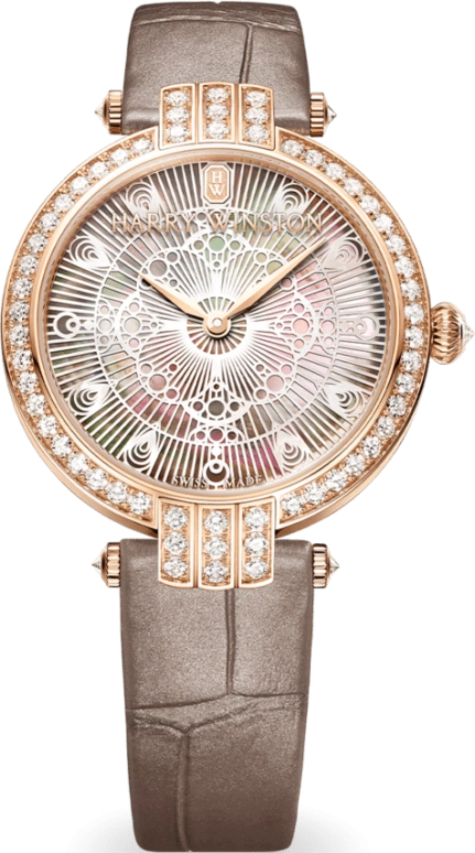 Harry Winston,The Premier 31mm,31mm,Rose Gold,Gold,Quartz,In-house Caliber,Mother of Pearl,PRNQHM31RR002