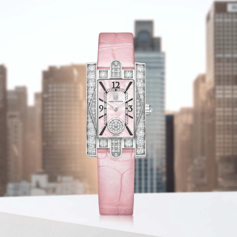 Harry Winston,The Avenue 21.4x36.1mm,21.4x36.1mm,Gold,White Gold,Pink,Quartz,In-house Caliber,Mother of Pearl,AVEQHM21WW291