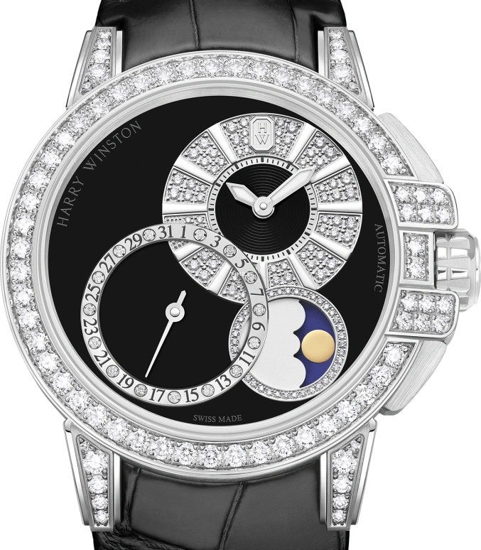 Harry Winston,The Ocean 42mm,42mm,White Gold,Black,Automatic,Moonphase,Day,OCEAMP42WW006
