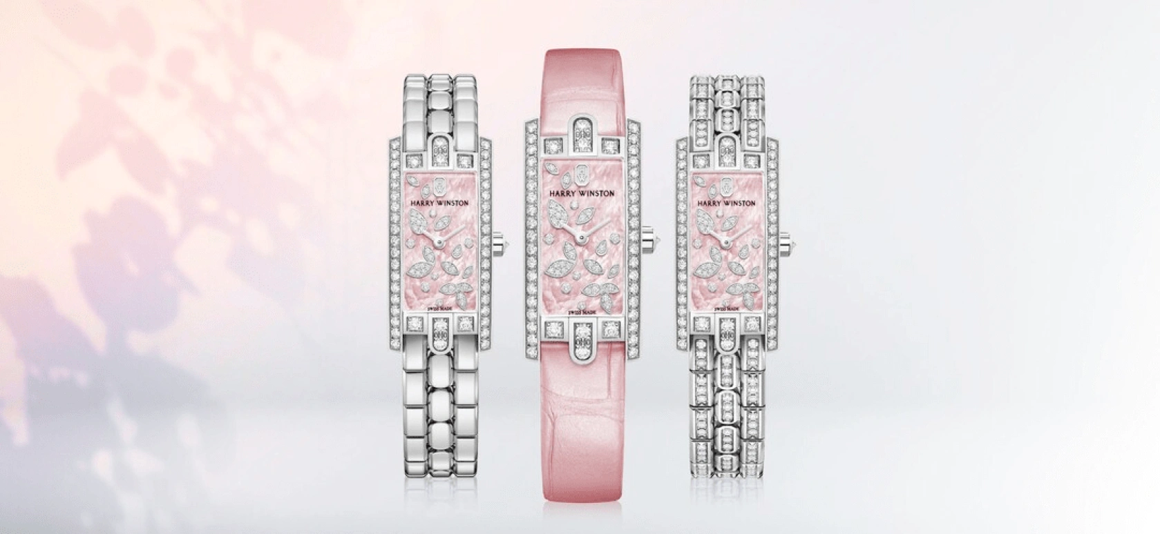 Harry Winston,The Avenue 15.6x32.3mm,15.6x32.3mm,Gold,White Gold,Pink,Quartz,In-house Caliber,Mother of Pearl,AVCQHM16WW057