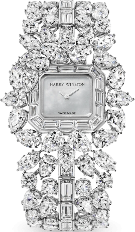Harry Winston,High Jewelry Timepieces 24x22mm,24x22mm,Platinum,White,Quartz,In-house Caliber,Mother of Pearl,HJTQHM24PP025