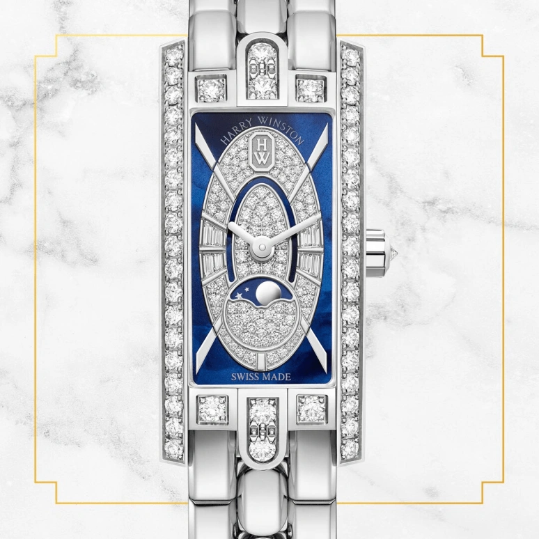 Harry Winston,The Avenue 15.6x32.3mm,15.6x32.3mm,Gold,White Gold,Blue,Quartz,In-house Caliber,Mother of Pearl,AVCQMP16WW008