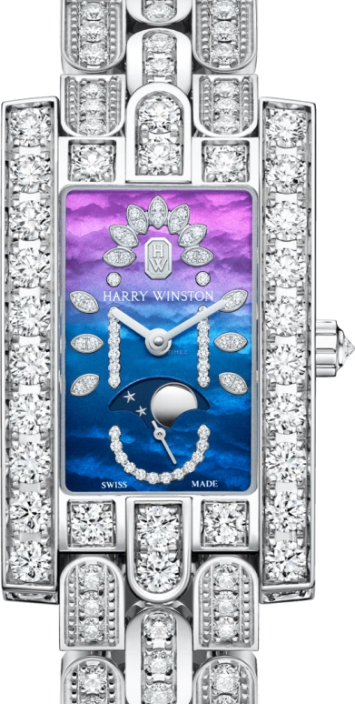 Harry Winston,The Avenue 21.4x36.1mm,21.4x36.1mm,Gold,White Gold,Blue,Purple,Quartz,In-house Caliber,Mother of Pearl,AVEQMP21WW007