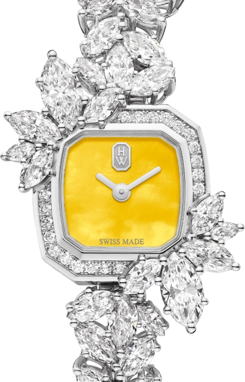 Harry Winston,High Jewelry Timepieces 17.5x17.5mm,17.5x17.5mm,Platinum,Yellow,Quartz,In-house Caliber,Mother of Pearl,HJTQHM18PP016