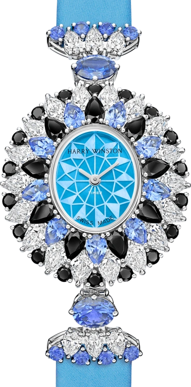 Harry Winston,High Jewelry Timepieces 29.60x31.80mm,29.60x31.80mm,Platinum,Blue,Quartz,In-house Caliber,Oval,HJTQHM29PP027