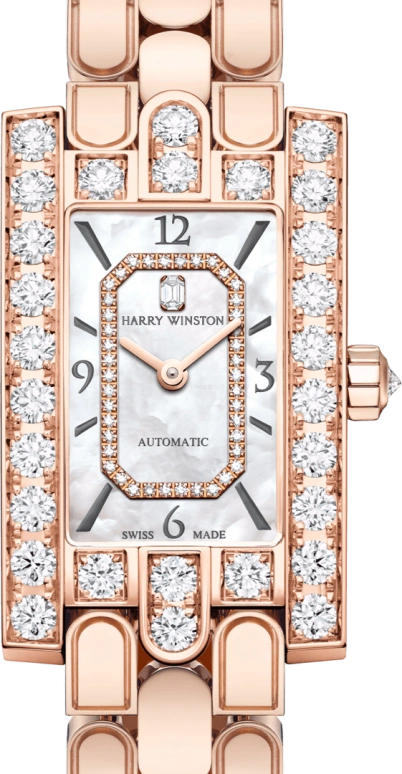 Harry Winston,The Avenue 21.4x36.1mm,21.4x36.1mm,Rose Gold,Gold,White,Automatic,In-house Caliber,Mother of Pearl,AVEAHM21RR002