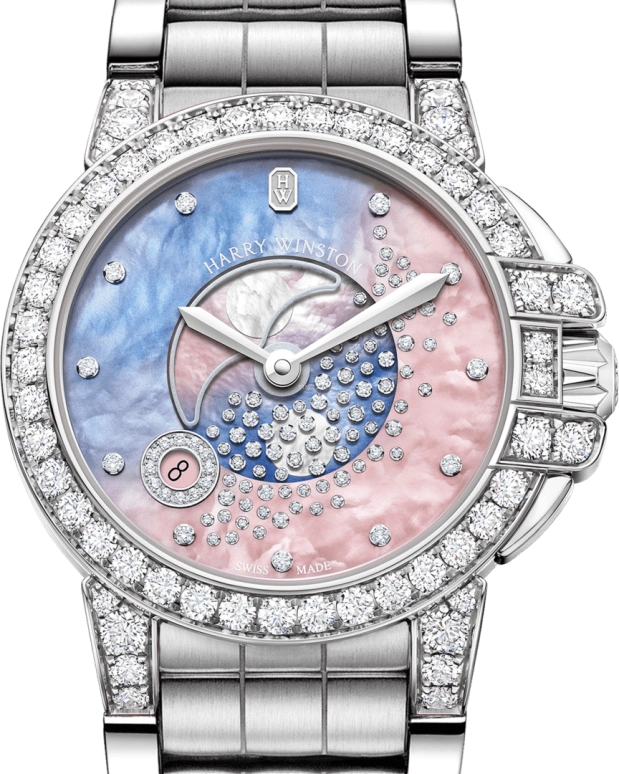 Harry Winston,The Ocean 36mm,36mm,Gold,White Gold,Blue,Pink,Quartz,In-house Caliber,Mother of Pearl,OCEQMP36WW028