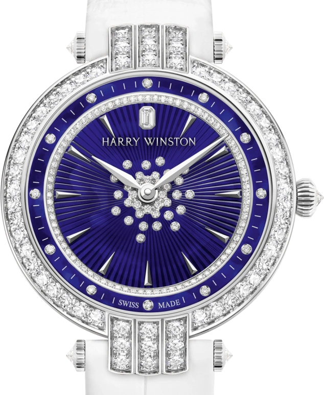 Harry Winston,The Premier 31mm,31mm,Gold,White Gold,Blue,Automatic,In-house Caliber,Mother of Pearl,PRNAHM31WW005