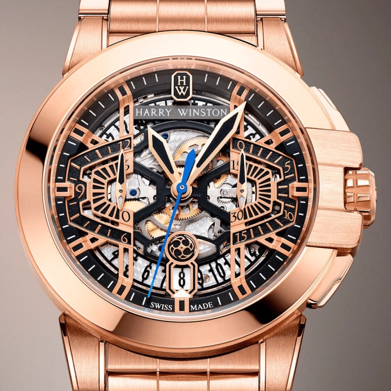 Harry Winston,The Ocean 44mm,44mm,Rose Gold,Gold,Automatic,In-house Caliber,Open,OCEACH44RR002
