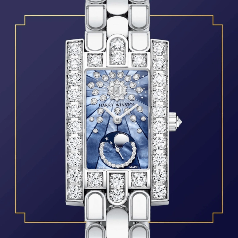 Harry Winston,The Avenue 21.4x36.1mm,21.4x36.1mm,Gold,White Gold,Blue,Quartz,In-house Caliber,Mother of Pearl,AVEQMP21WW004