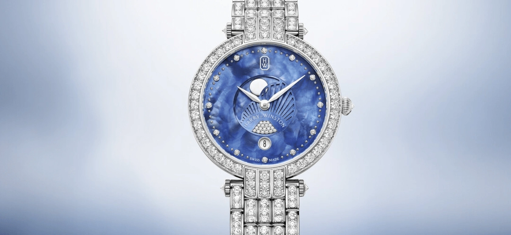 Harry Winston,The Premier 36mm,36mm,Gold,White Gold,Blue,Quartz,In-house Caliber,Mother of Pearl,PRNQMP36WW006