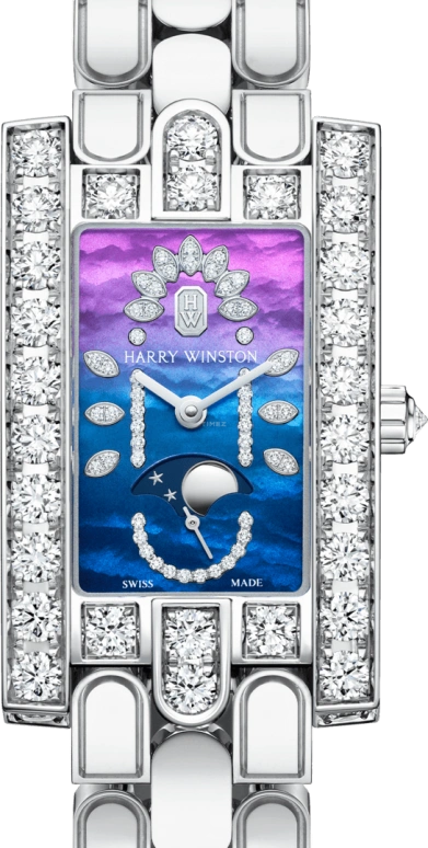 Harry Winston,The Avenue 21.4x36.1mm,21.4x36.1mm,Gold,White Gold,Blue,Purple,Quartz,In-house Caliber,Mother of Pearl,AVEQMP21WW006