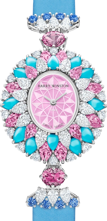 Harry Winston,High Jewelry Timepieces 29.60x31.80mm,29.60x31.80mm,Platinum,Pink,Quartz,In-house Caliber,Oval,HJTQHM29PP042