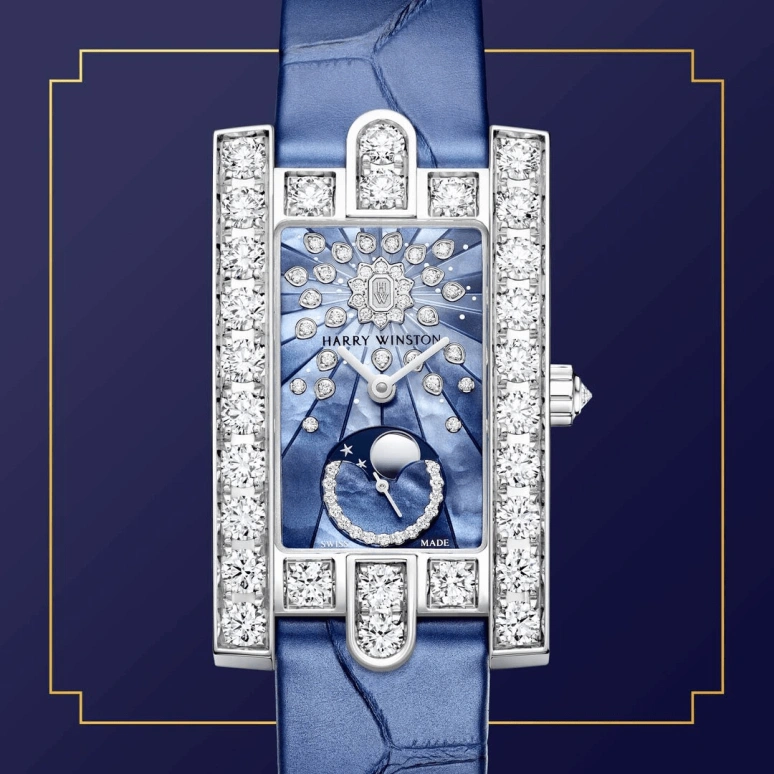 Harry Winston,The Avenue 21.4x36.1mm,21.4x36.1mm,Gold,White Gold,Blue,Quartz,In-house Caliber,Mother of Pearl,AVEQMP21WW001