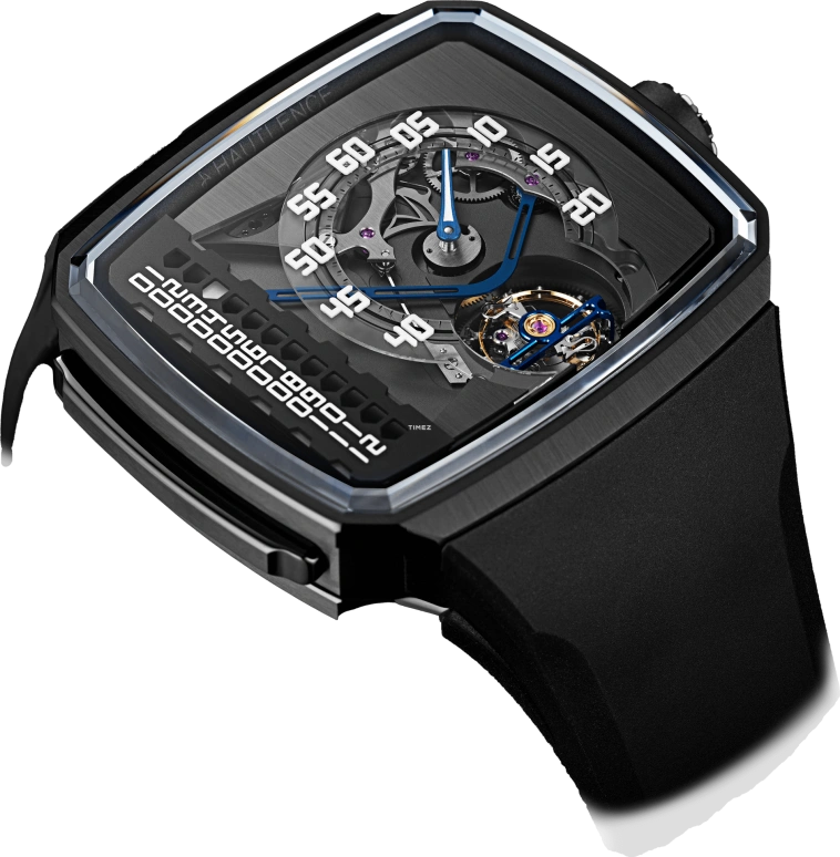 Hautlence,Linear 43x50.80mm,43x50.80mm,Stainless Steel,Grey,Automatic,Tourbillon,Jumping Hours,AD50,AD50-ST01