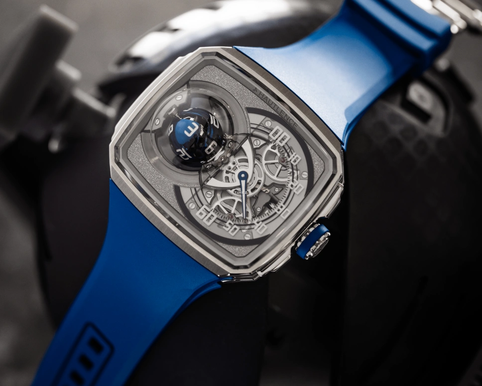 Hautlence,Sphere 43x50.80mm,43x50.80mm,Stainless Steel,Grey,Skeleton,Handwound,Jumping Hours,Retrograde,BA80,BA80-ST00