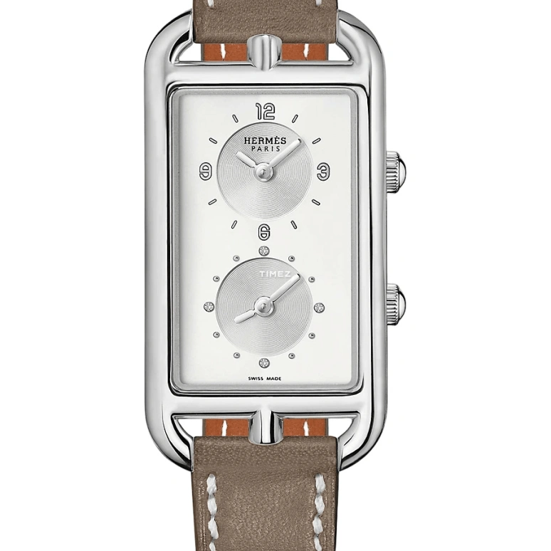 Hermès,Nantucket 22x32.50mm,22x32.50mm,Stainless Steel,Silver White,Quartz,Dule Time,Sapphire,Crystal Glass,W053809WW00