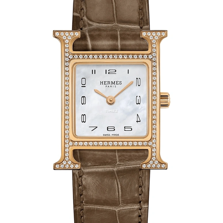 Hermès,Heure H 21x21mm,21x21mm,Rose Gold,Silver White,Quartz,Sapphire,Square,W053088WW00