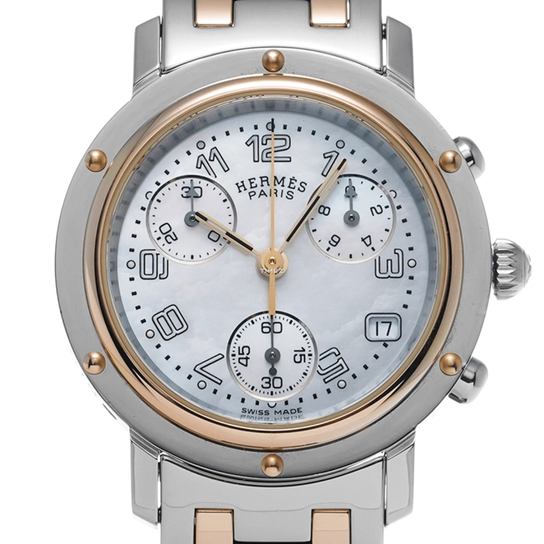 Hermès,Clipper 31mm,31mm,Stainless Steel,White,Quartz,Chronograph,Day,CL1,CL1.321.214.3833