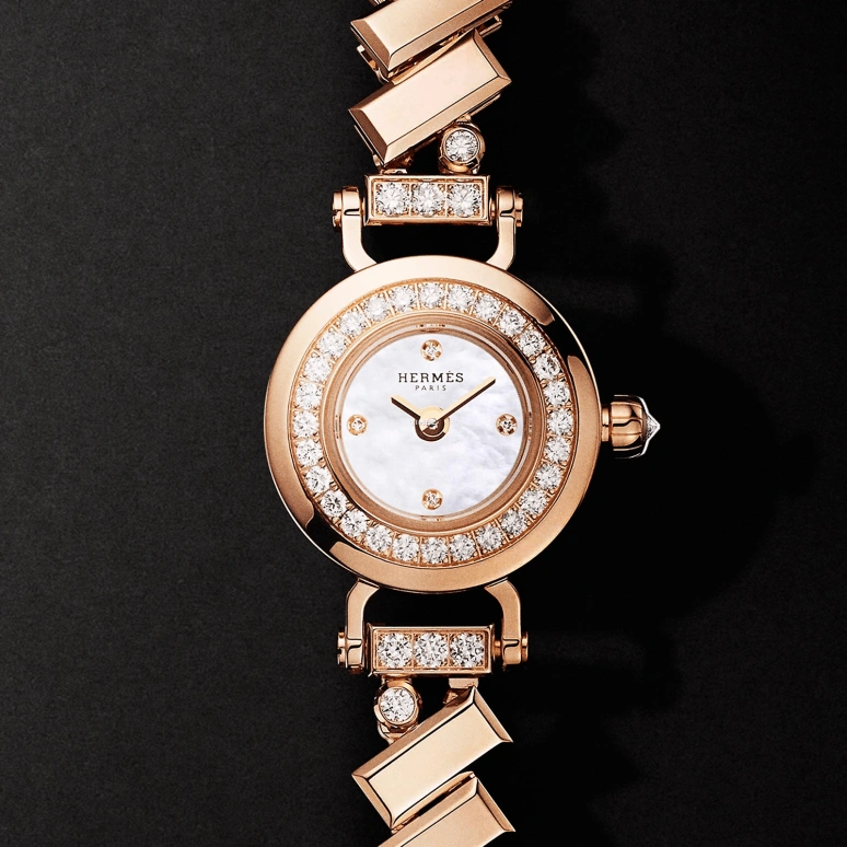 Hermès,Faubourg 15mm,15mm,Rose Gold,Silver White,White,Quartz,Sapphire,Crystal Glass,Round,W055926WW00