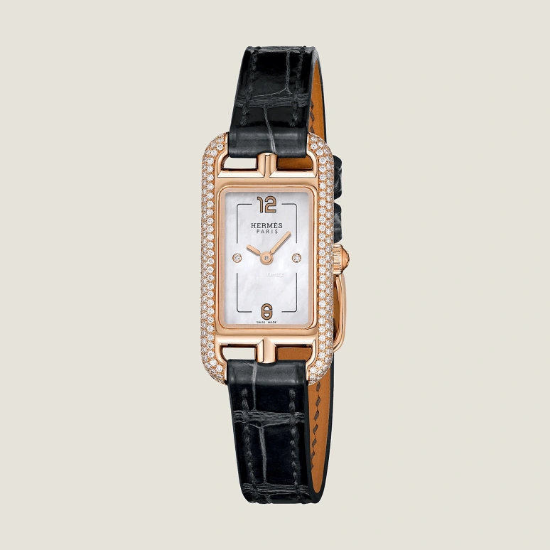 Hermès,Nantucket 29x17mm,29x17mm,Rose Gold,White,Quartz,Sapphire,Crystal Glass,Rectangular,W044193WW00