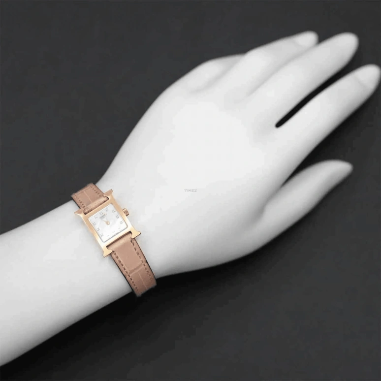 Hermès,H 17mm,17mm,Rose Gold,Silver White,White,Quartz,Sapphire,Crystal Glass,Square,HH1 170