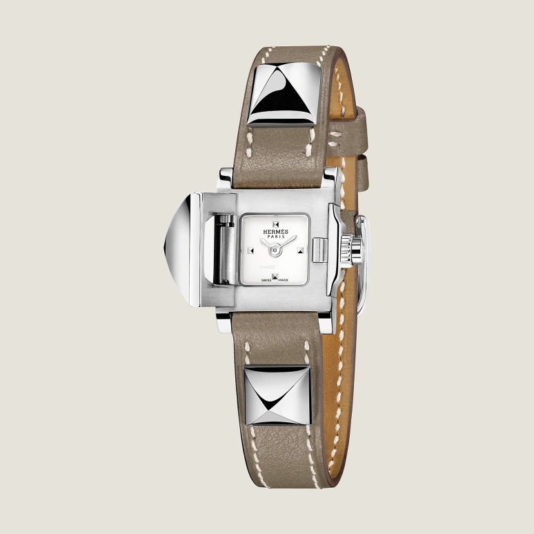 Hermès,Médor 16x16mm,16x16mm,Stainless Steel,Silver White,Quartz,Sapphire,Square,W028351WW00