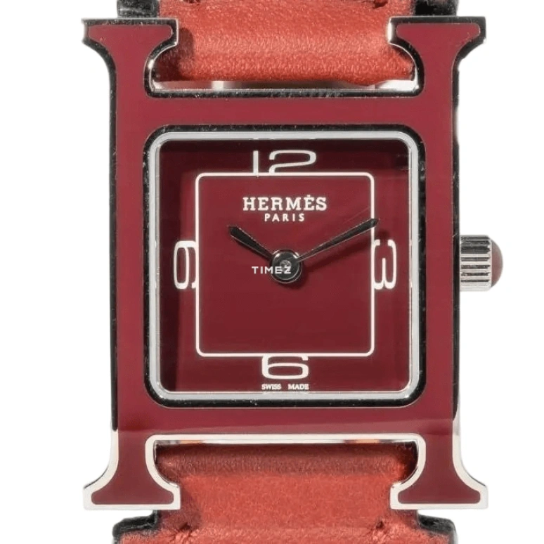 Hermès,Heure H 21x21mm,21x21mm,Stainless Steel,Red,Quartz,Sapphire,Crystal Glass,Square,W046334WW00