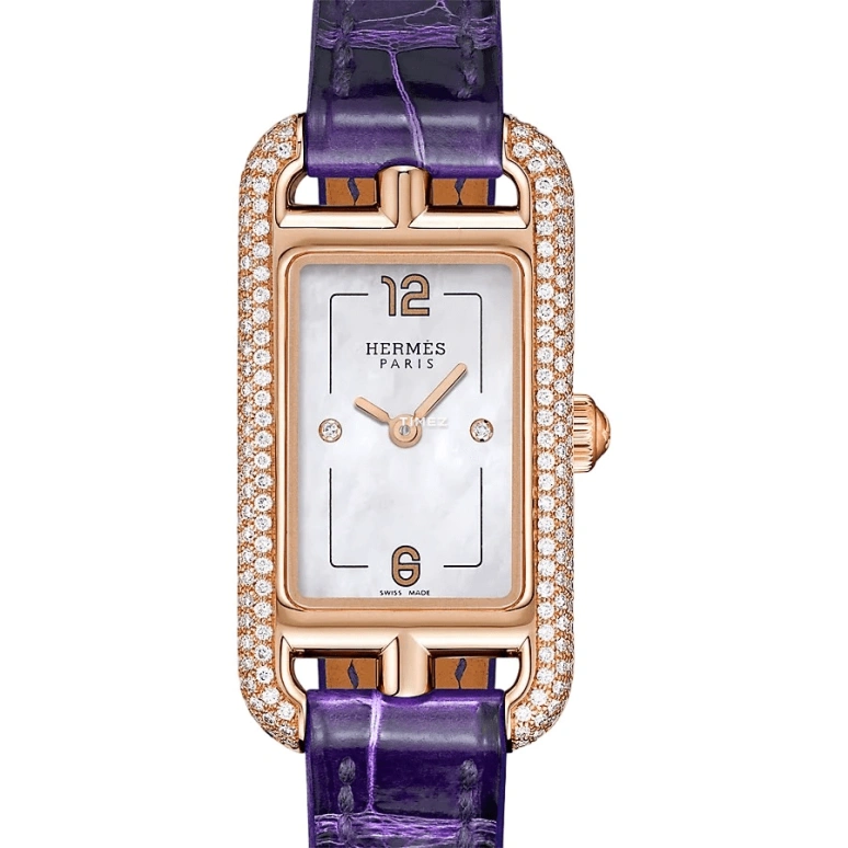Hermès,Nantucket 17x23mm,17x23mm,Rose Gold,White,Quartz,Sapphire,Rectangular,W044282WW00