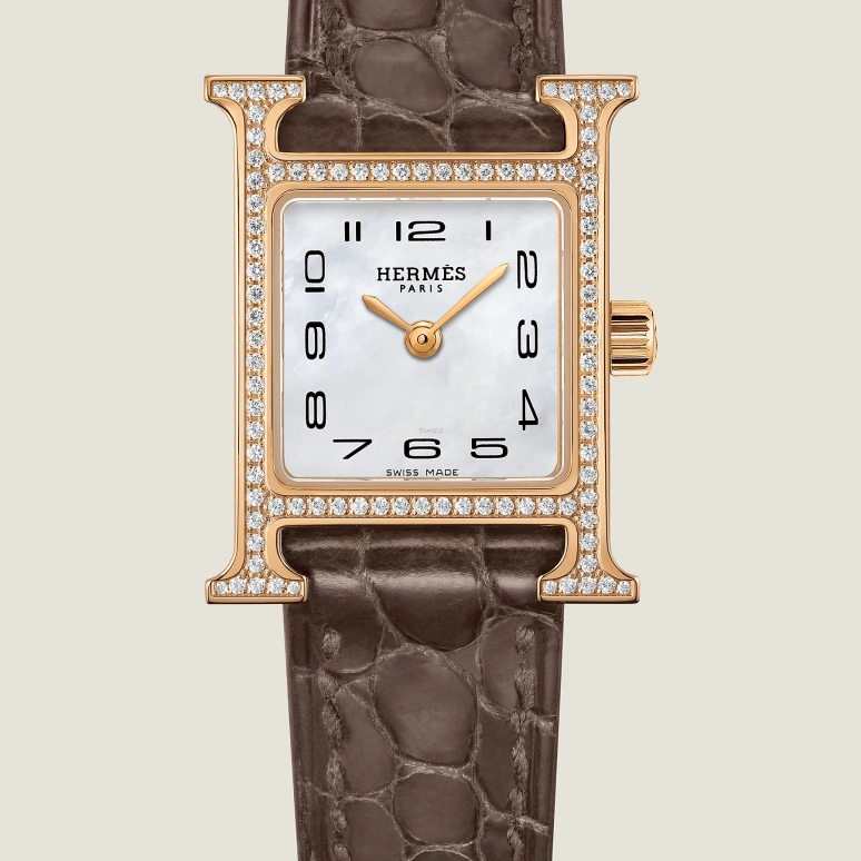 Hermès,Heure H 21mm,21mm,Rose Gold,White,Quartz,Sapphire,Square,W053095WW00