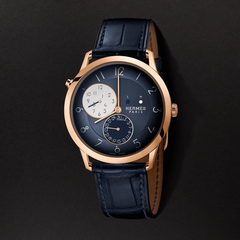 Hermès,Slim d'Hermès 39.50mm,39.50mm,Rose Gold,White,Silver,Blue,Automatic,Day,Dule Time,Day / Night Indication,W049448WW00