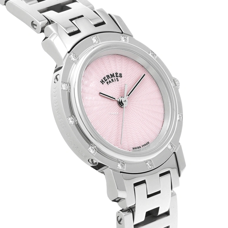 Hermès,Other 24mm,24mm,Stainless Steel,Pink,Quartz,Sapphire,Crystal Glass,Round,CL4,CL4.230.217/3796