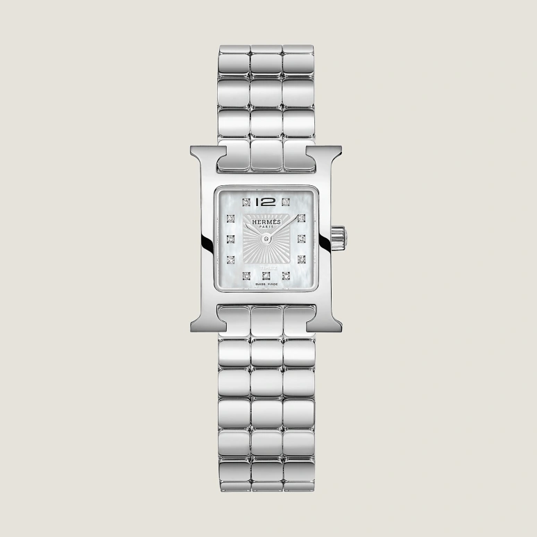 Hermès,Heure H 21x17mm,21x17mm,Stainless Steel,Silver White,White,Quartz,Sapphire,Square,W054112WW00