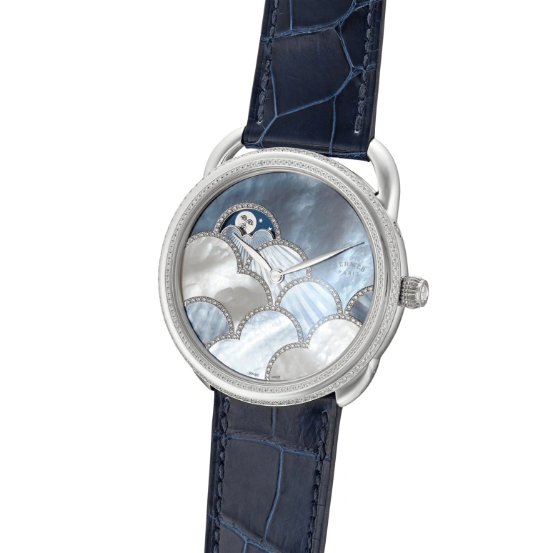 Hermès,Arceau 38mm,38mm,White Gold,Blue,Automatic,Moonphase,50hours,W057481WW00