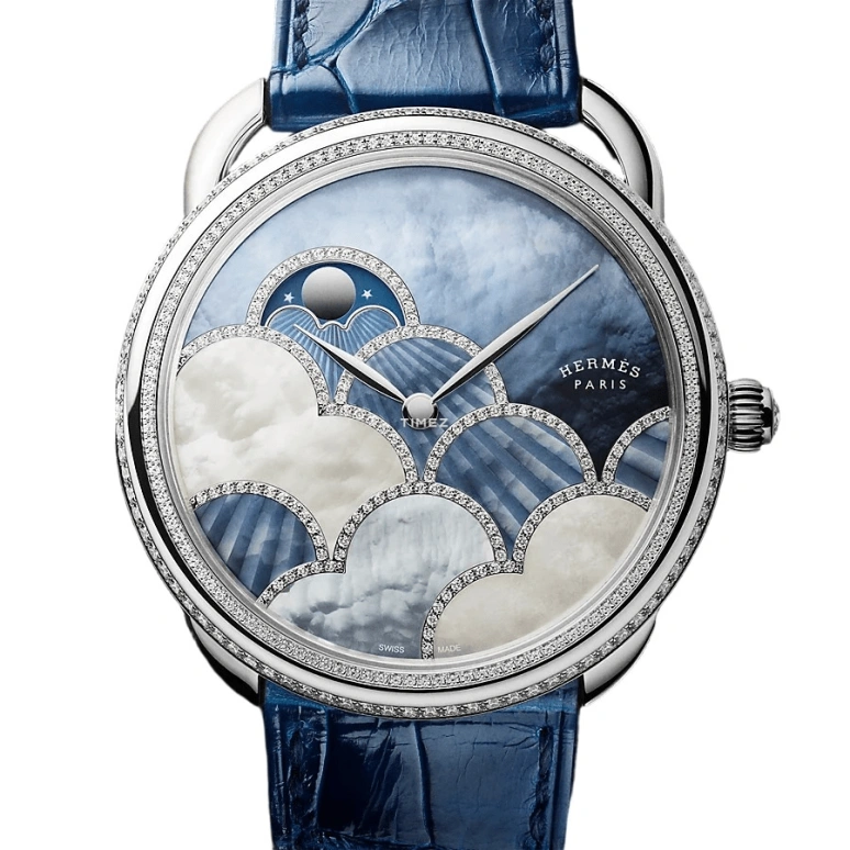Hermès,Arceau 38mm,38mm,White Gold,Blue,Automatic,Moonphase,50hours,W057481WW00