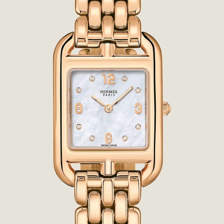 Hermès,Cape Cod 31x23mm,31x23mm,Rose Gold,White,Quartz,Sapphire,Crystal Glass,Rectangular,W059549WW00