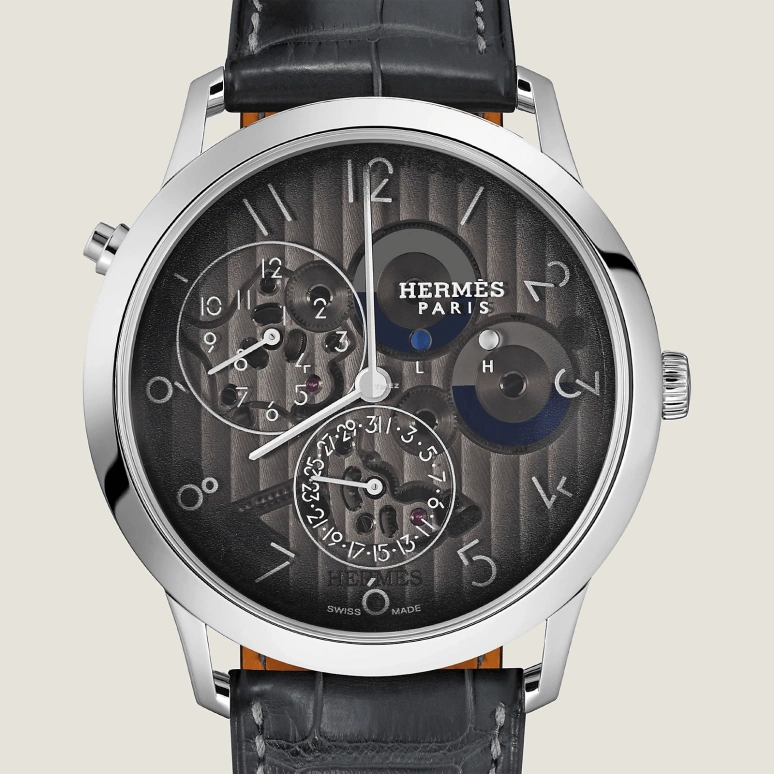 Hermès,Slim d'Hermès 39mm,39mm,Platinum,Black,Automatic,Day,Dule Time,Day / Night Indication,W054192WW00
