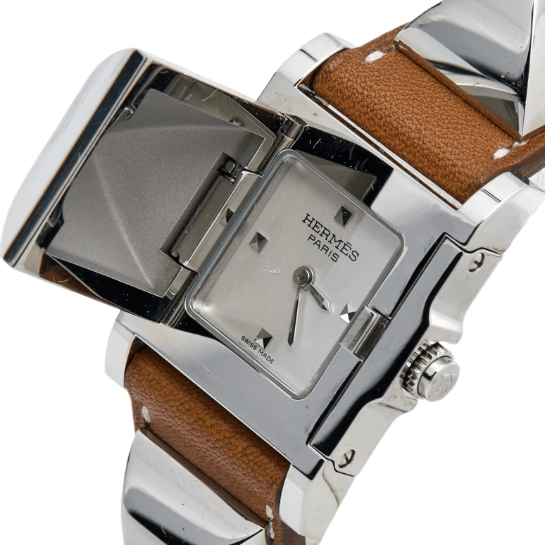 Hermès,Médor 23x23mm,23x23mm,Stainless Steel,Silver White,Quartz,Sapphire,Square,W028321WW00