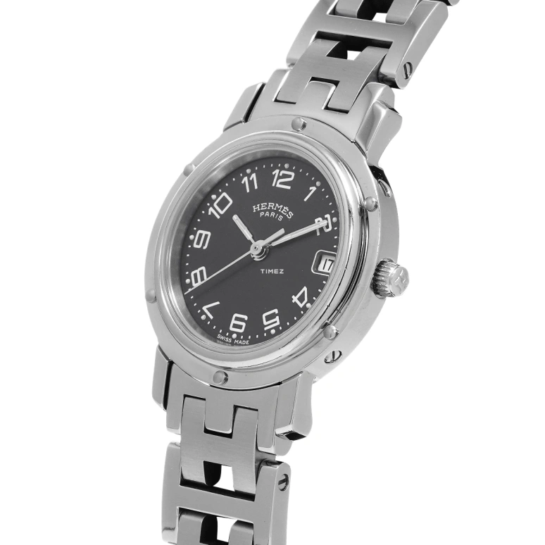 Hermès,Clipper 24mm,24mm,Stainless Steel,Black,Quartz,Day,Sapphire,Crystal Glass,CL4,CL4.210.330/3758