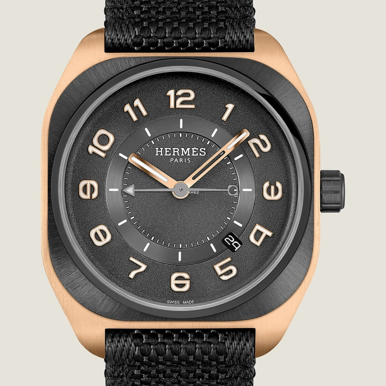 Hermès,H 42x39mm,42x39mm,Rose Gold,Ceramic,Black,Grey,Automatic,Day,50hours,W059581WW00