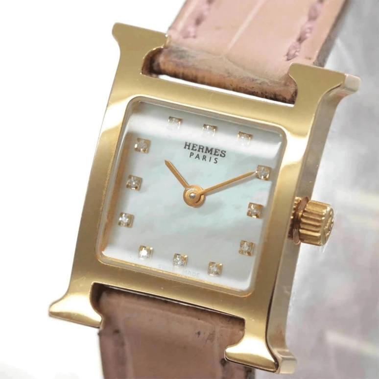 Hermès,H 17mm,17mm,Rose Gold,Silver White,White,Quartz,Sapphire,Crystal Glass,Square,HH1 170
