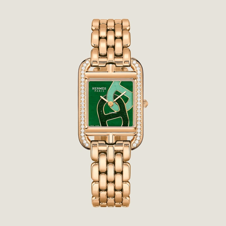 Hermès,Cape Cod 31x23mm,31x23mm,Rose Gold,Green,Quartz,Sapphire,Square,W059591WW00