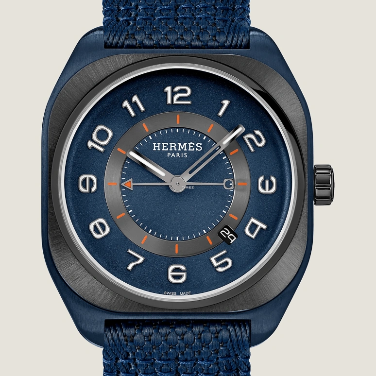 Hermès,H 42x39mm,42x39mm,Titanium,Blue,Black,Automatic,Day,50hours,W056988WW00