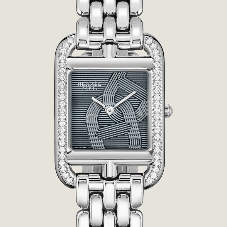 Hermès,Cape Cod 31x23mm,31x23mm,Stainless Steel,Black,Grey,Quartz,Sapphire,Crystal Glass,Square,W059604WW00
